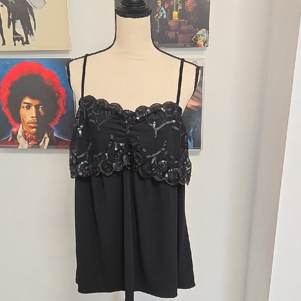 Lane Bryant Black Sequin Lace Camisole